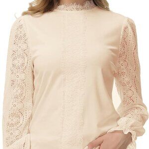Lace Office Blouses for Women Floral Lace Trim Tunic Tops Spring Elegant Long